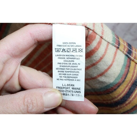 LL Bean Chamois Traditional Fit Stripe Flannel Shirts Orange L Tall - Picture 9 of 11